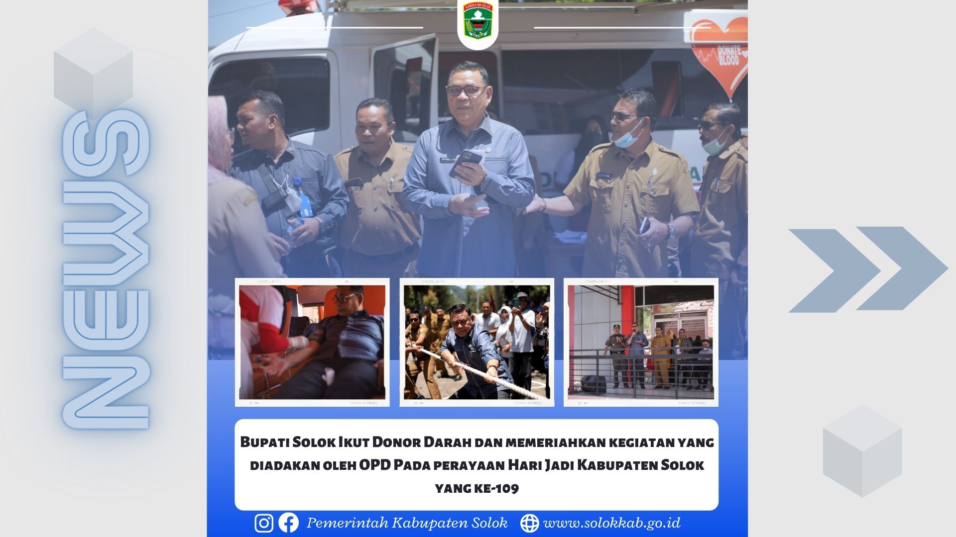 Bupati Solok Ikut Donor Darah dan Memeriahkan kegiatan yang diadakan oleh OPD Pada perayaan Hari Jadi Kabupaten Solok yang ke-109