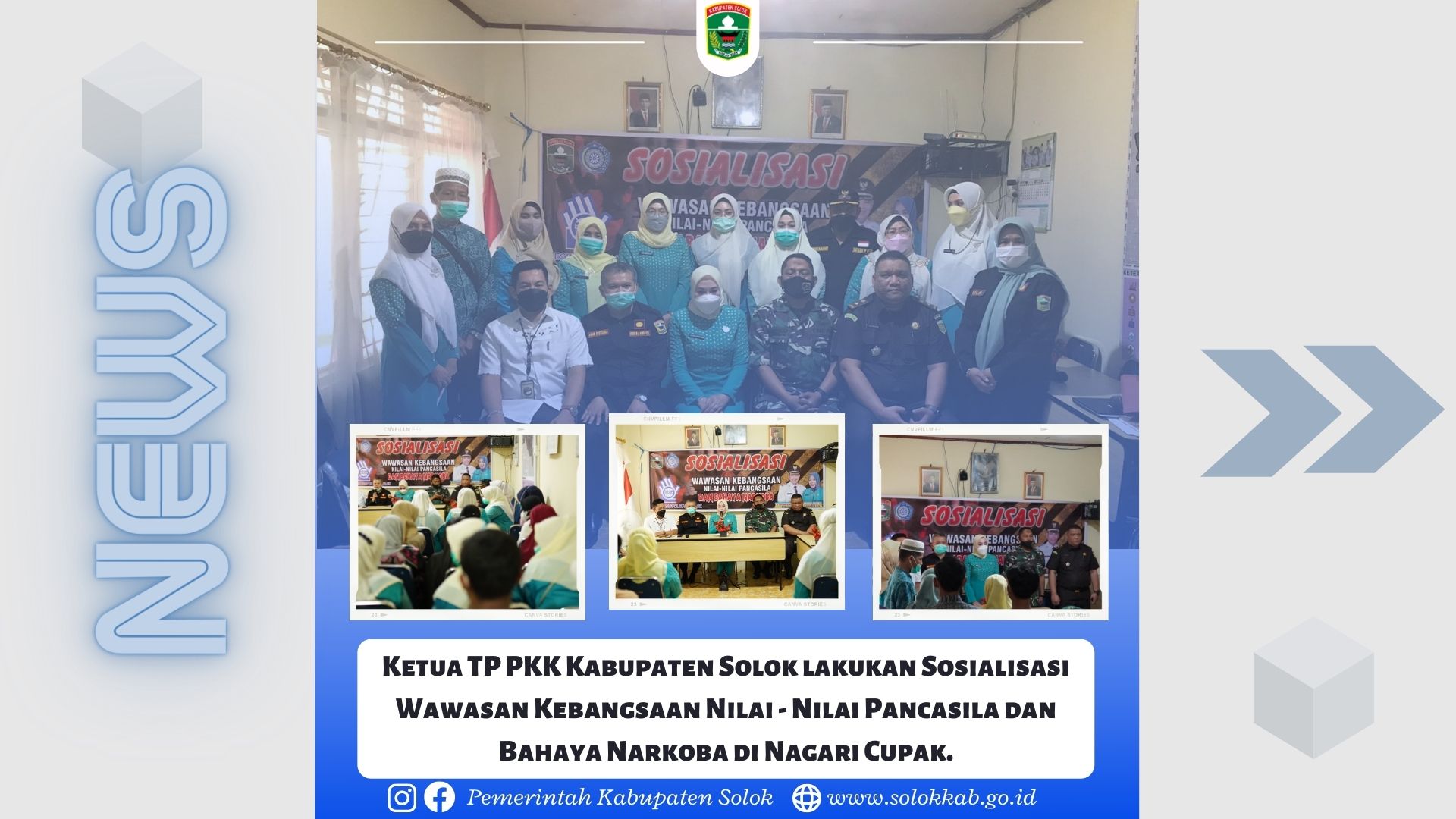 Ketua TP PKK Kabupaten Solok lakukan Sosialisasi Wawasan Kebangsaan Nilai - Nilai Pancasila dan Bahaya Narkoba di Nagari Cupak.