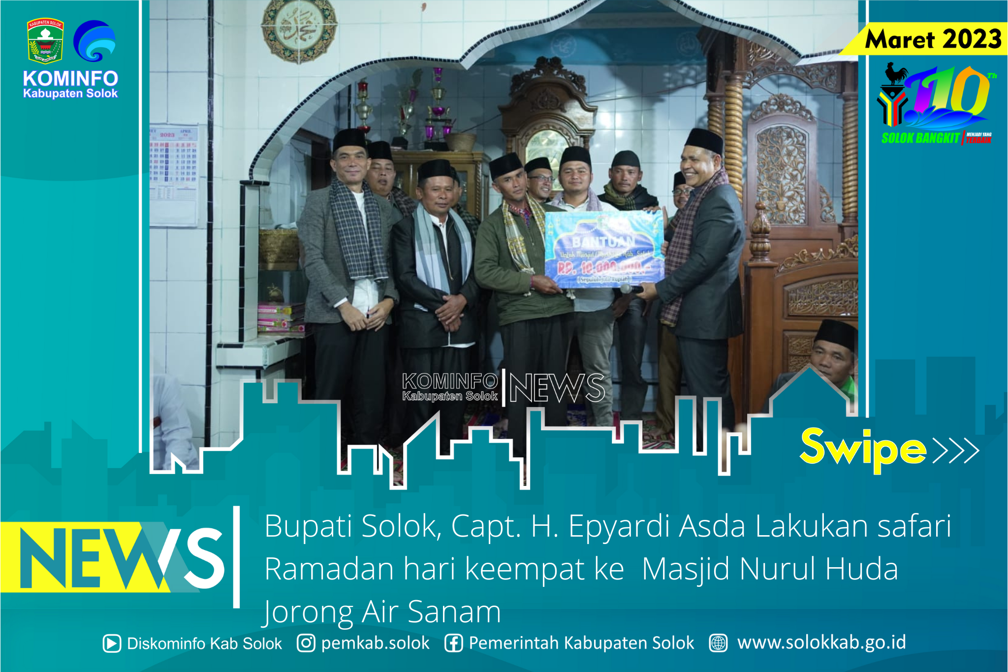 Bupati Solok, Capt. H. Epyardi Asda melakukan safari Ramadan hari keempat di Masjid Nurul Huda Jorong Air Sanam,