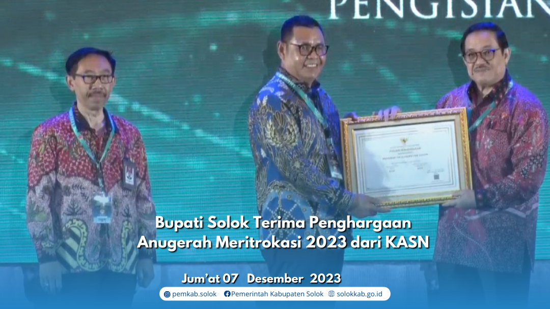 Bupati Solok Terima Penghargaan Anugerah Meritrokasi 2023 dari KASN