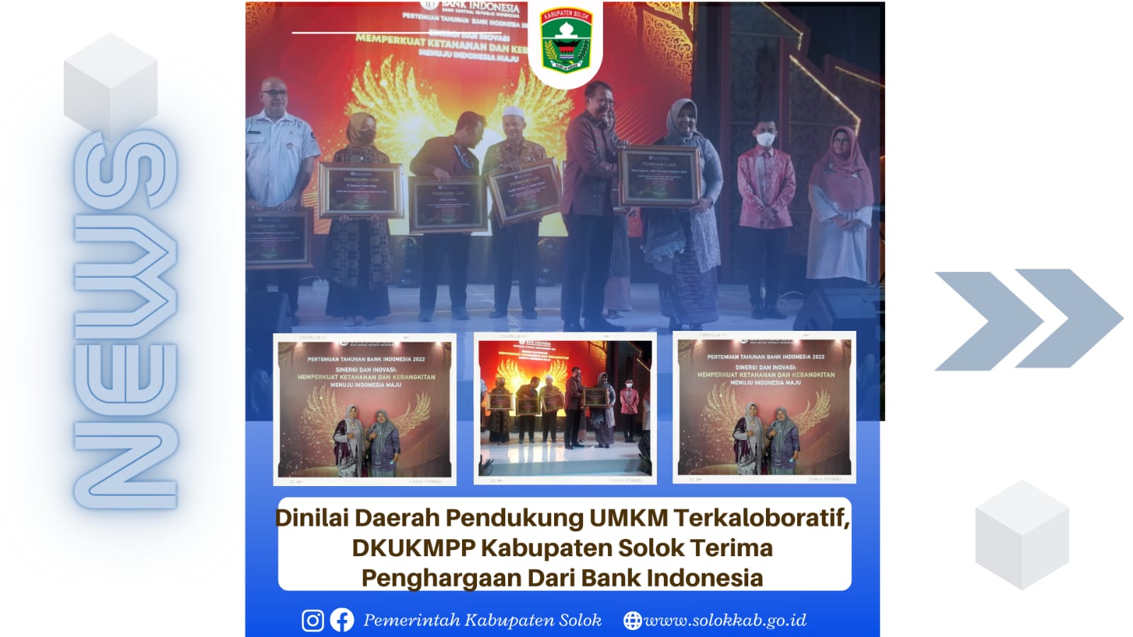 Dinilai Daerah Pendukung UMKM Terkolaboratif, DKUKMPP Kabupaten Solok Terima Penghargaan dari Bank Indonesia