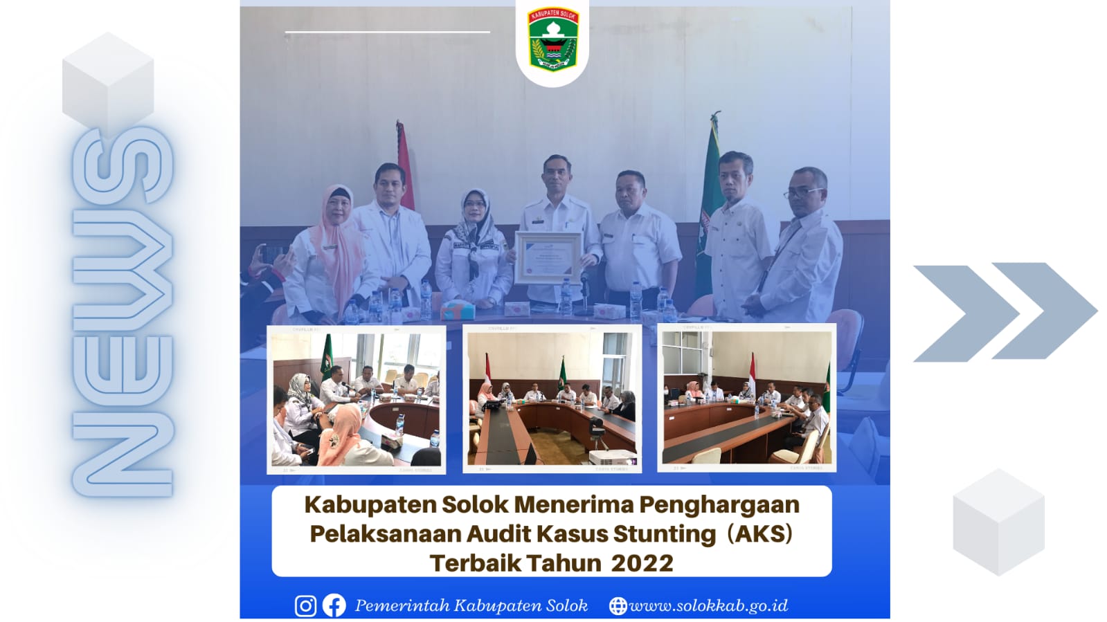 Kabupaten Solok Menerima Peghargaan Pelaksanaan Audit Kasus Stunting (AKS) Terbaik Tahun 2022. 