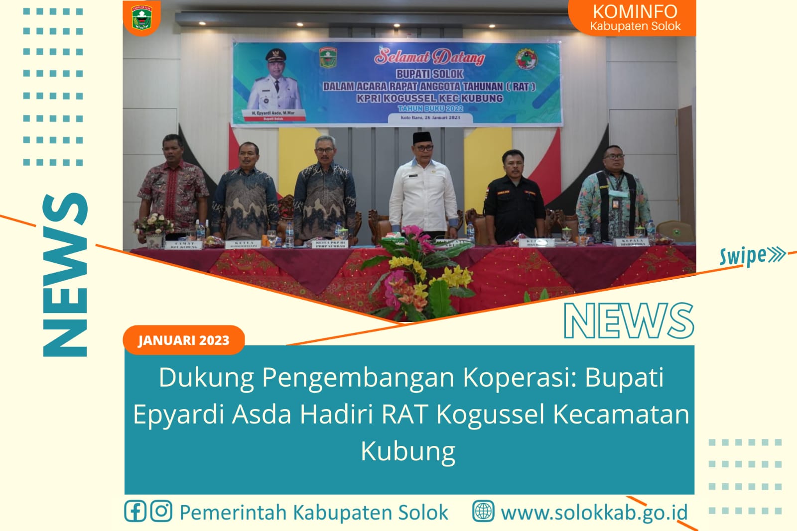 Dukung Pengembangan Koperasi : Bupati Epyardi Asda  Hadiri RAT KPRI Kogussel Kecamatan Kubung. 