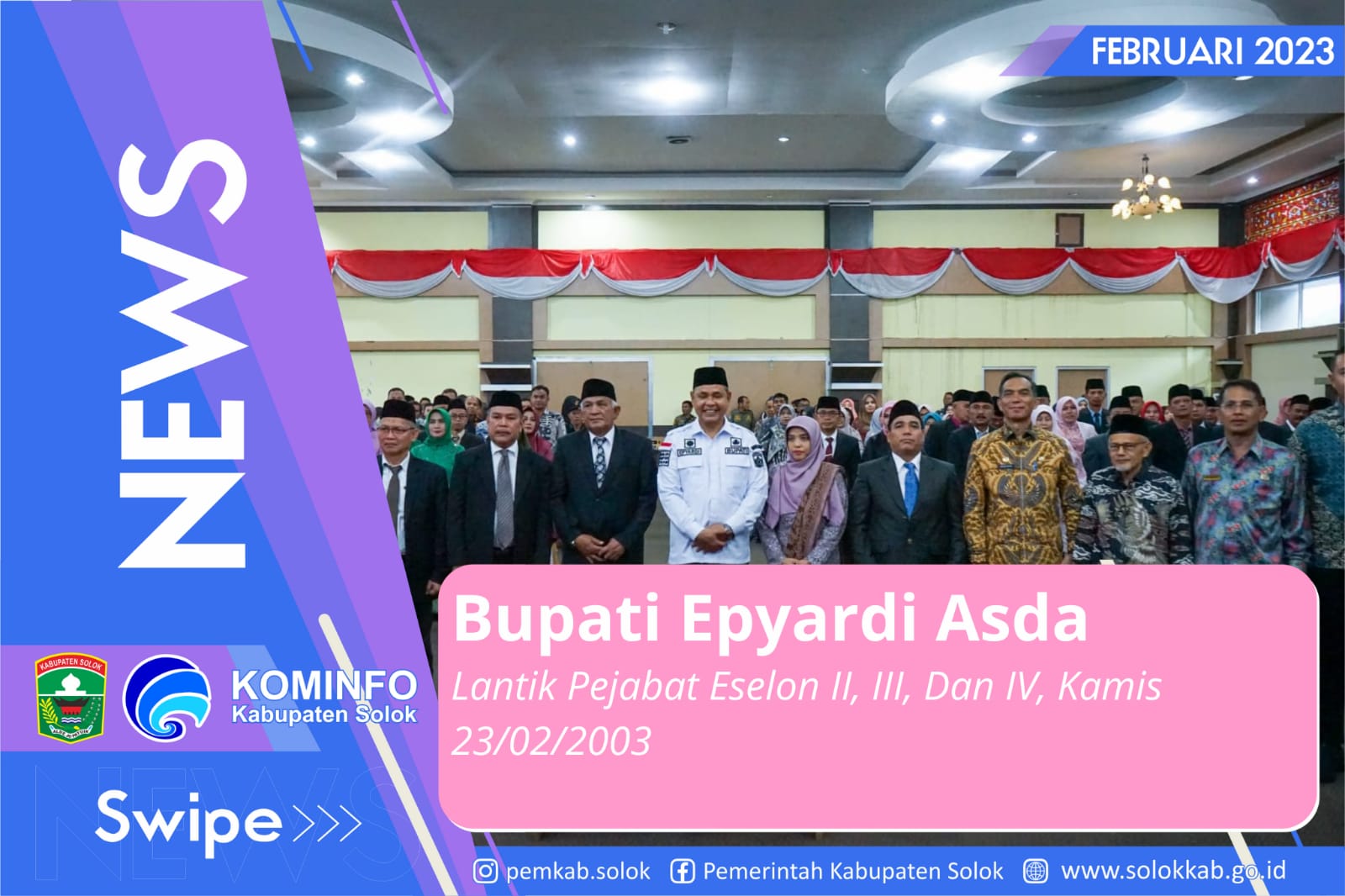 Bupati Solok Lantik Pejabat Eselon II, III dan IV