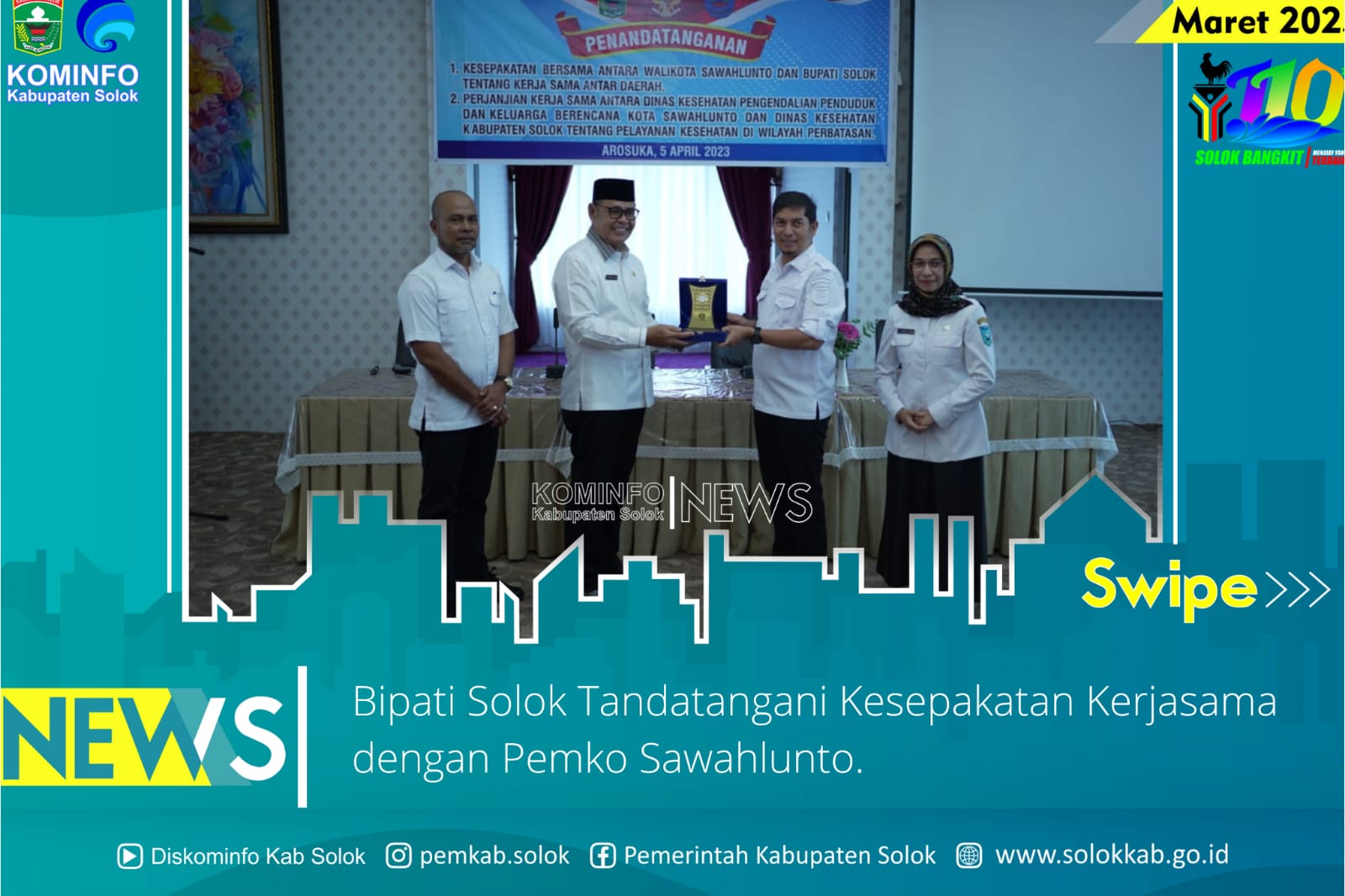 Bupati Solok Tandatangani Kesepakatan Kerjasama  Bersama  Pemko Sawahlunto. 