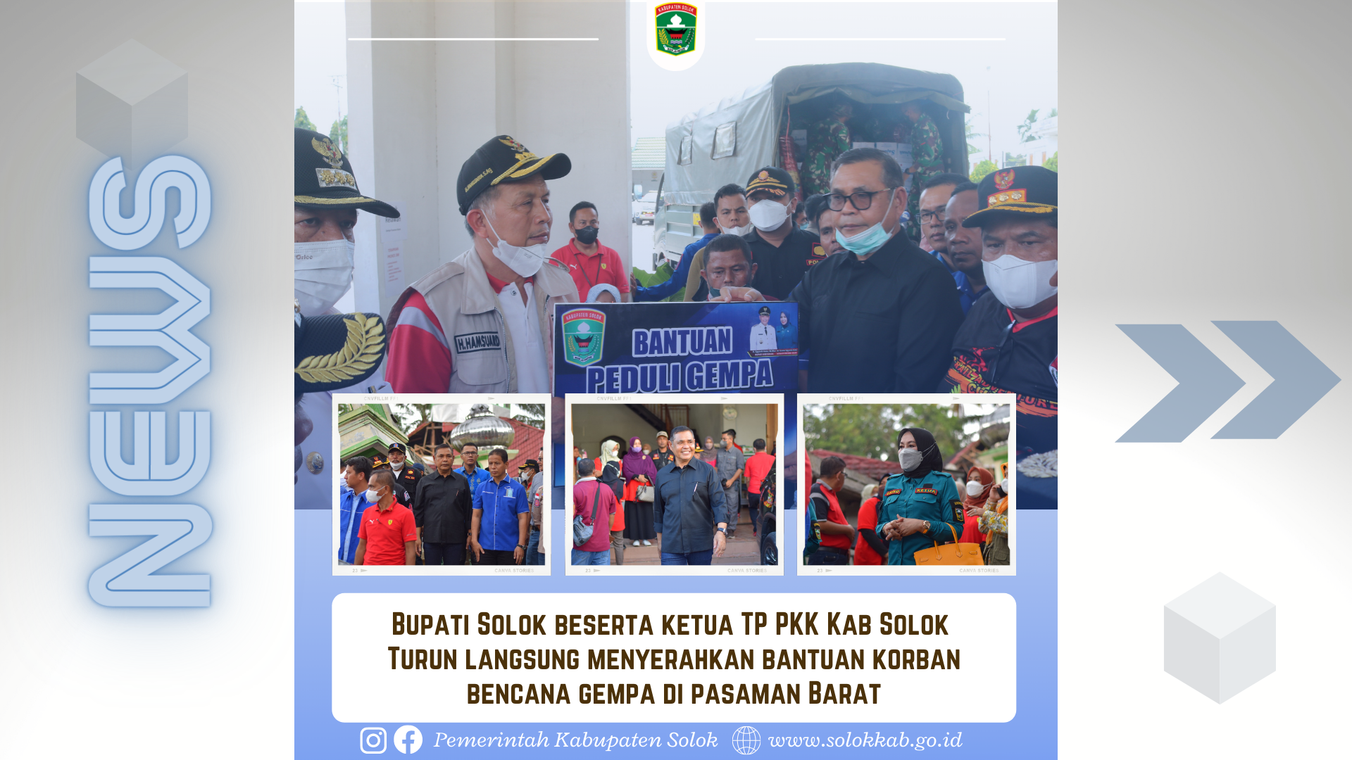 Bupati Solok Bersama Ketua TP-PKK Kabupaten Solok Turun Langsung Menyerahkan Bantuan Korban Bencan Gempa Bumi di Pasaman Barat 