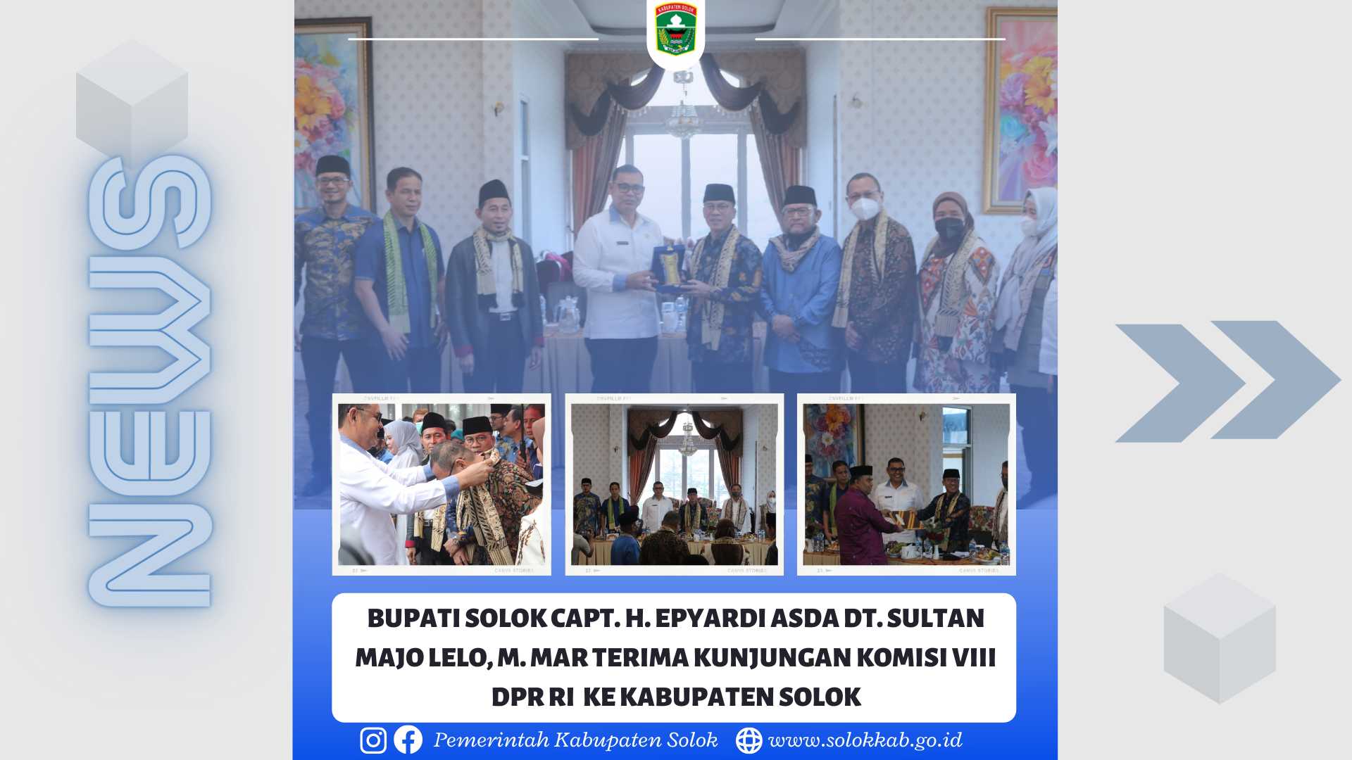 Bupati Solok Capt. H. Epyardi Asda Dt. Sultan Majo Lelo, M. Mar Terima kunjungan Komisi VIII DPR RI  ke Kabupaten Solok
