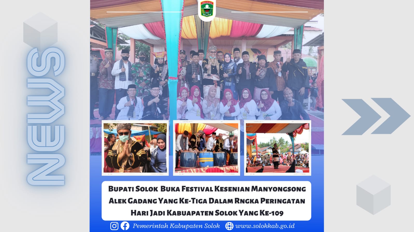 Bupati Solok  Buka Festival Kesenian Manyongsong Alek Gadang Yang Ke-Tiga Dalam Rngka Peringatan Hari Jadi Kabuapaten Solok Yang Ke-109