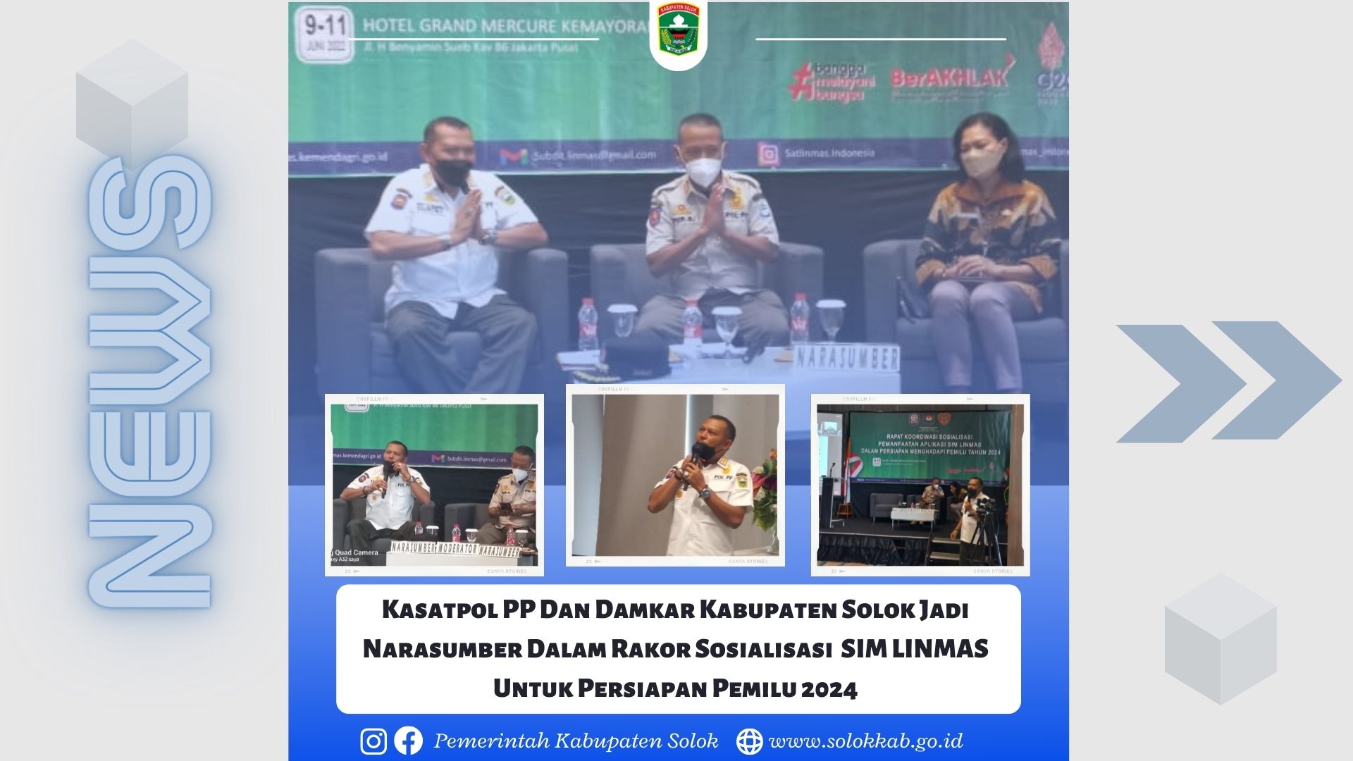 Kepala Satuan (Kasat) Polisi Pamong Praja Dan Pemadam Kebakaran (Satpol PP Dan Damkar) Kabupaten Solok Jadi Narasumber Dalam Rakor Sosialisasi  SIM LINMAS Untuk Persiapan Pemilu 2024 