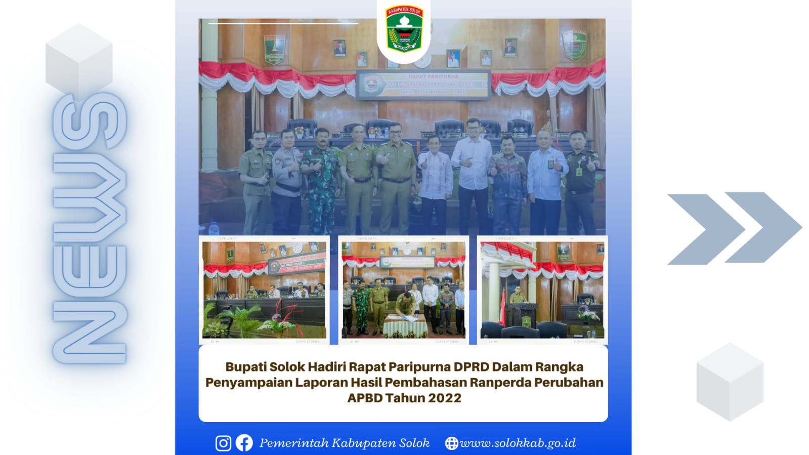 Bupati Solok Hadiri Rapat Paripurna DPRD dalam Rangka Penyampaian Laporan Hasil Pembahasan Ranperda Perubahan APDB Tahun 2022 
