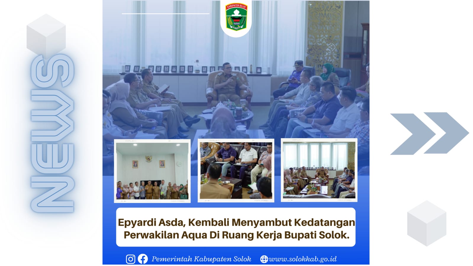Epyardi Asda, kembali menyambut kedatangan perwakilan Aqua di Ruang Kerja Bupati Solok Arosuka. 