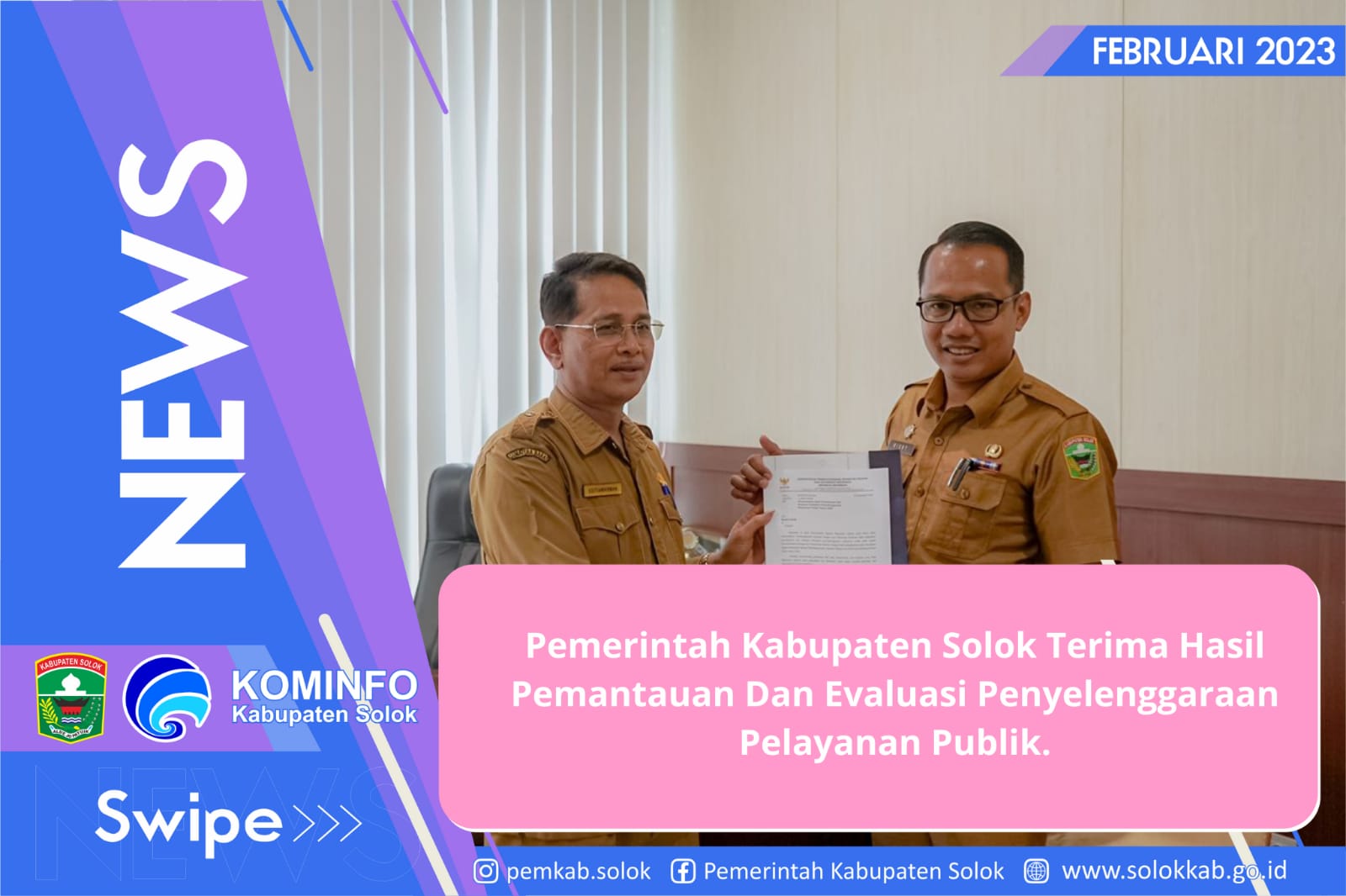 Pemerintah Kabupaten Solok Terima Hasil Pemantauan Dan Evaluasi Penyelenggaraan Pelayanan Publik