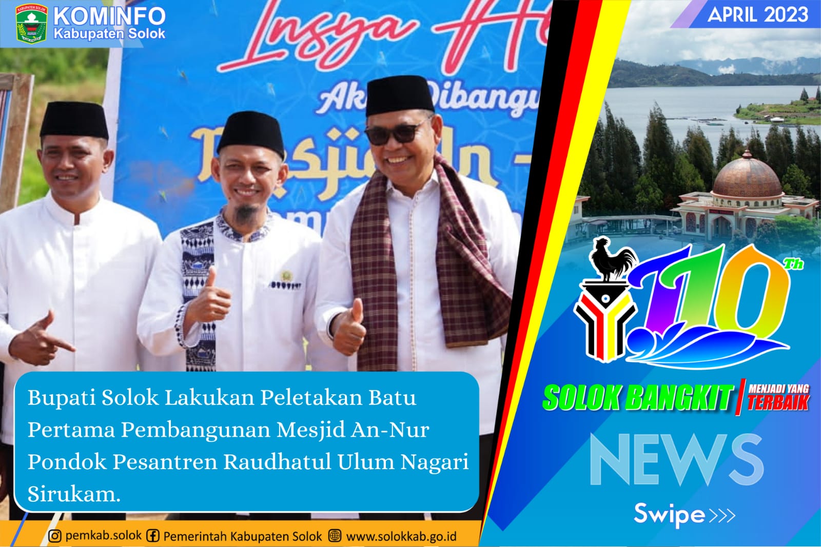 Bupati Solok Lakukan Peletakan Batu Pertama Pembangunan Mesjid An-Nur Pondok Pesantren Raudhatul Ulum Nagari Sirukam 