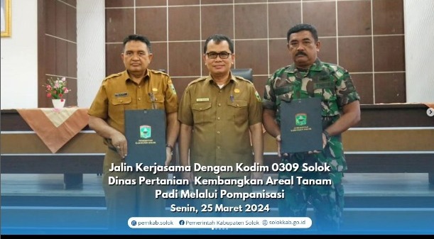 Penandatanganan Perjanjian Kerjasama Antara Dinas Pertanian dan Kodim 0309 Solok untuk Meningkatkan Produksi Padi Menghadapi Fenomena Cuaca