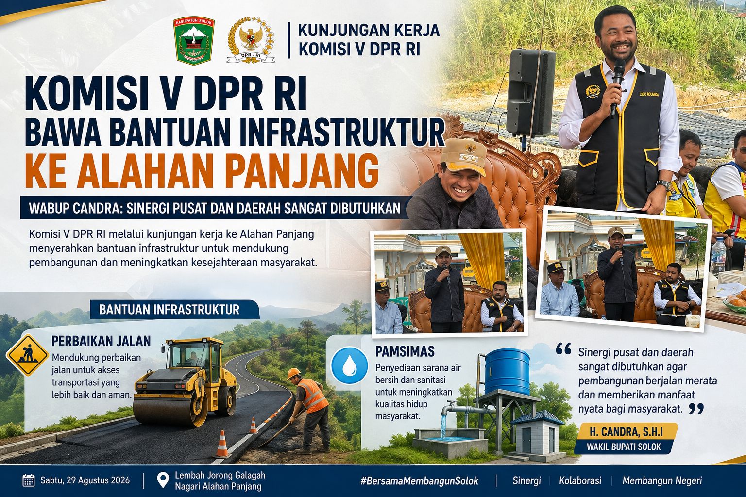 Komisi V DPR RI Bawa Bantuan Infrastruktur ke Alahan Panjang, Wabup Candra: Sinergi Pusat dan Daerah Sangat Dibutuhkan